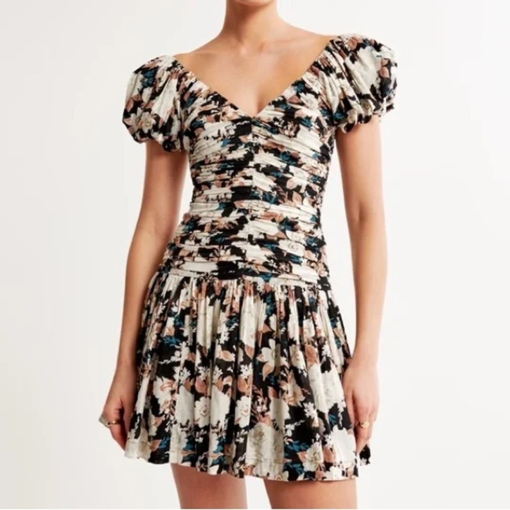 Abercrombie & Fitch Drama Puff Sleeve Ruched Mini Dress Size Small